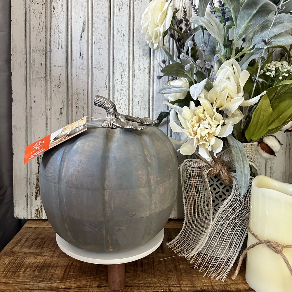 Martha Stewart - Fall Pumpkin with Silver Stem & Leaves